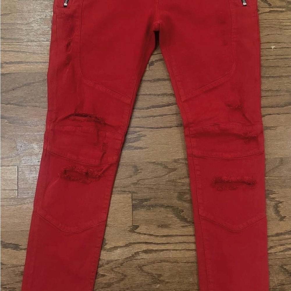 Balmain Men's Distressed Moto Jeans